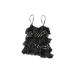 black and white polka dot asymmetrical ruffle bebe tank top